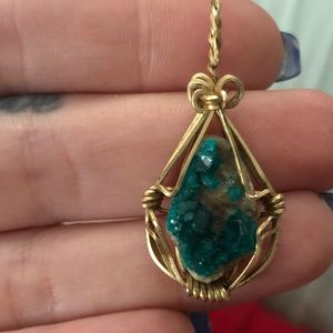 Natural geo stone wrapped in gold wire